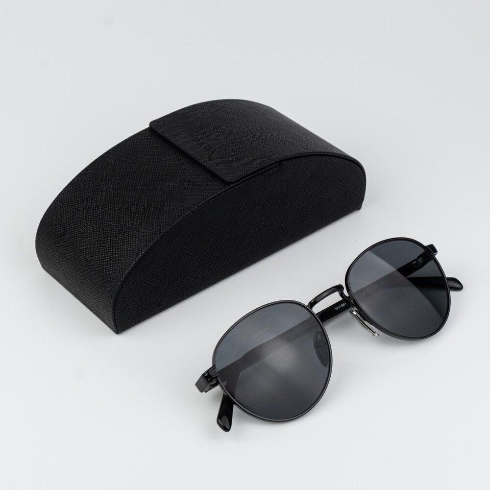 Prada Men Sunglasses Black Polarized Round PRB51S 1AB5Z1 NEW AUTHENTIC - Picture 2 of 13